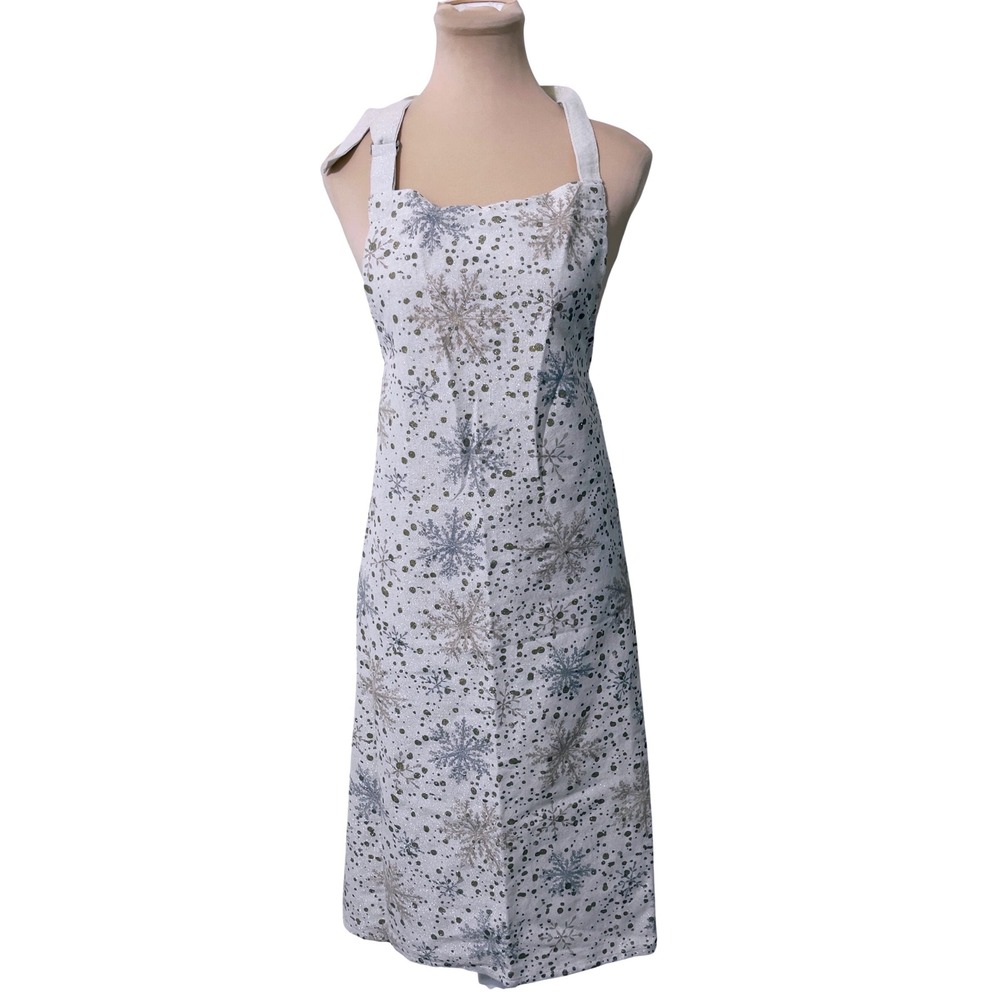 Cynthia Rowley Womens Apron One Size White Silver Gold Snowflake Metallic New